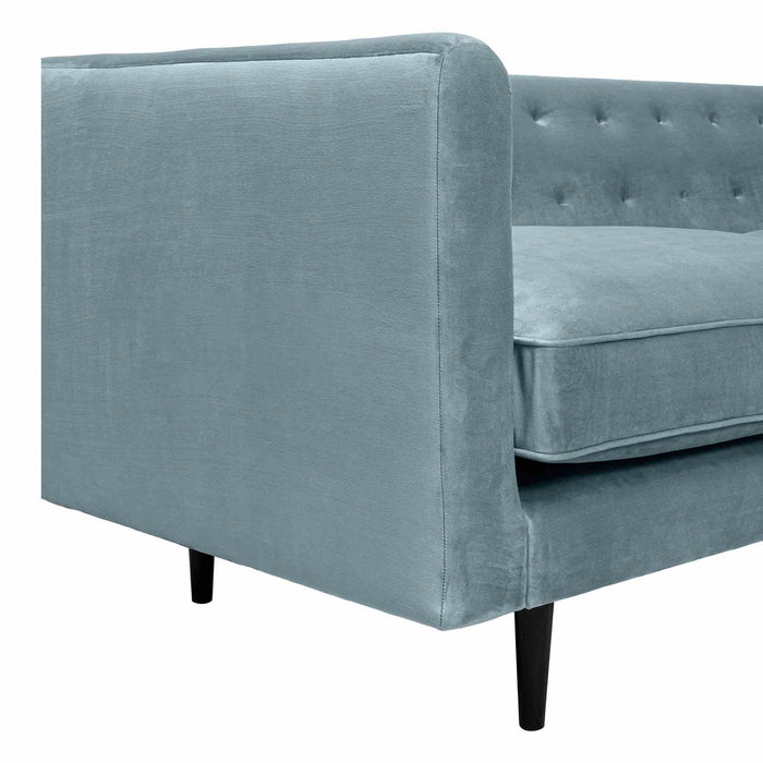 Annabelle 80" Bluestone Velvet Sofa with Black Wood Legs