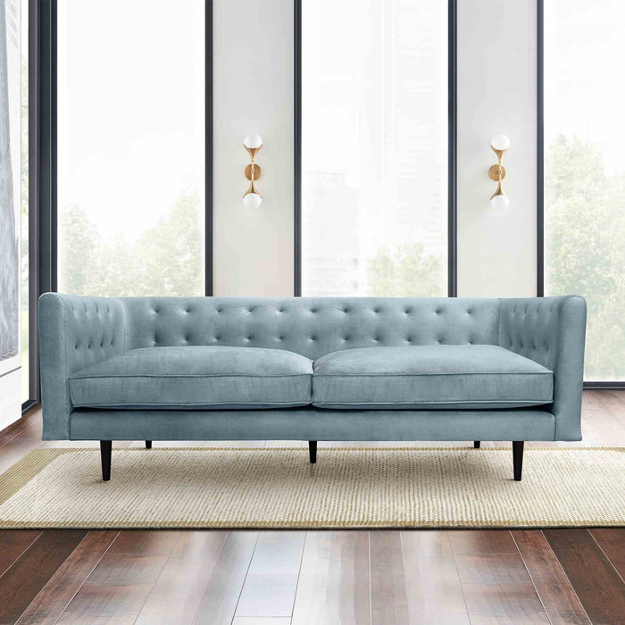 Annabelle 80" Bluestone Velvet Sofa with Black Wood Legs