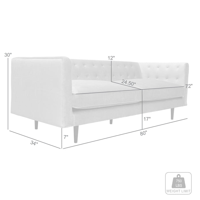 Annabelle 80" Fossil Gray Velvet Sofa with Black Wood Legs