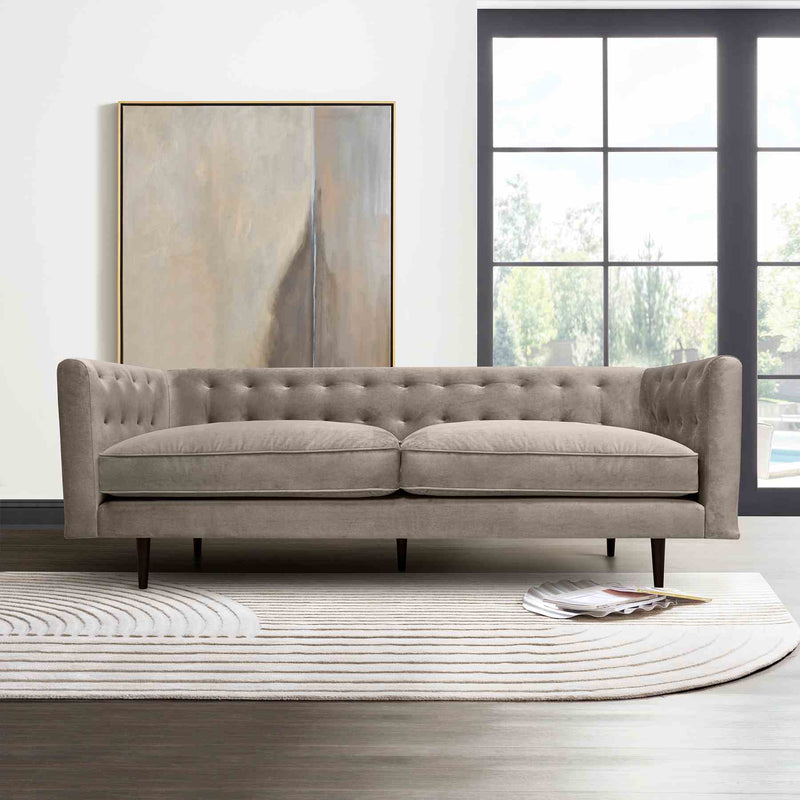 Annabelle 80" Fossil Gray Velvet Sofa with Black Wood Legs - Furniture City (CA)l