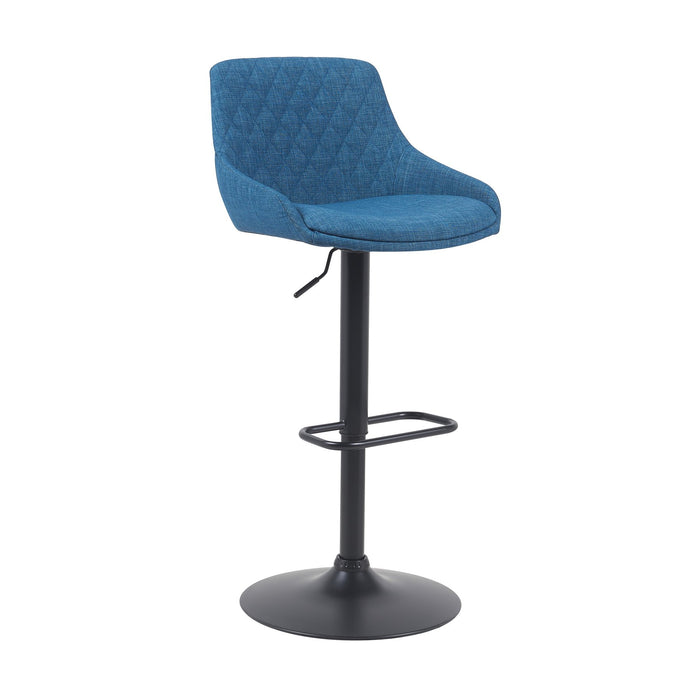 Anibal Modern Adjustable Swivel Barstool in Black Metal Finish with Blue Upholstered Seat