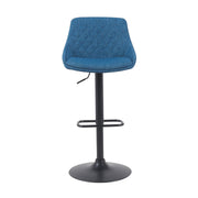 Anibal Modern Adjustable Swivel Barstool in Black Metal Finish with Blue Upholstered Seat - Furniture City (CA)l