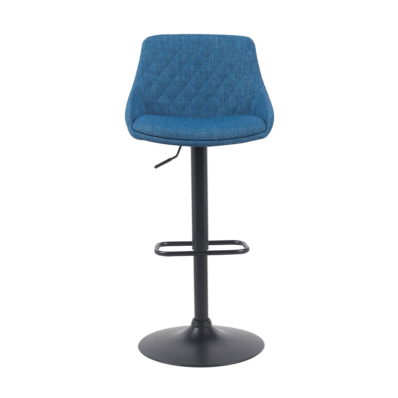 Anibal Modern Adjustable Swivel Barstool in Black Metal Finish with Blue Upholstered Seat - Furniture City (CA)l