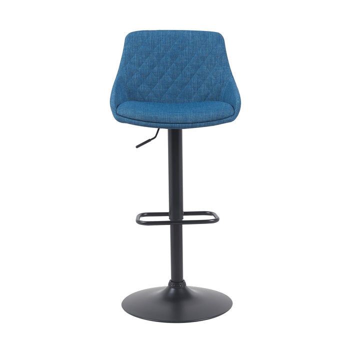 Anibal Modern Adjustable Swivel Barstool in Black Metal Finish with Blue Upholstered Seat