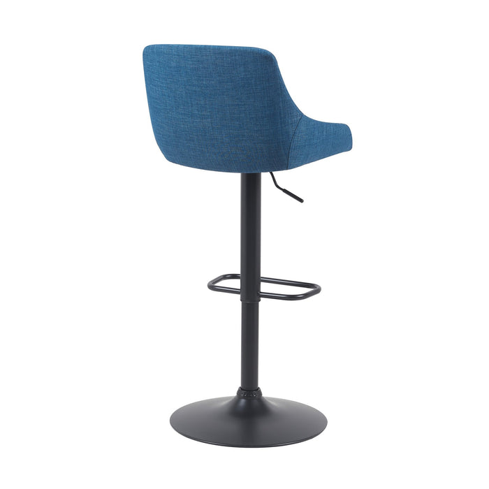 Anibal Modern Adjustable Swivel Barstool in Black Metal Finish with Blue Upholstered Seat