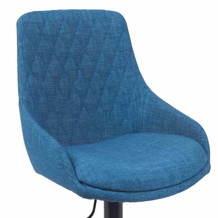 Anibal Modern Adjustable Swivel Barstool in Black Metal Finish with Blue Upholstered Seat