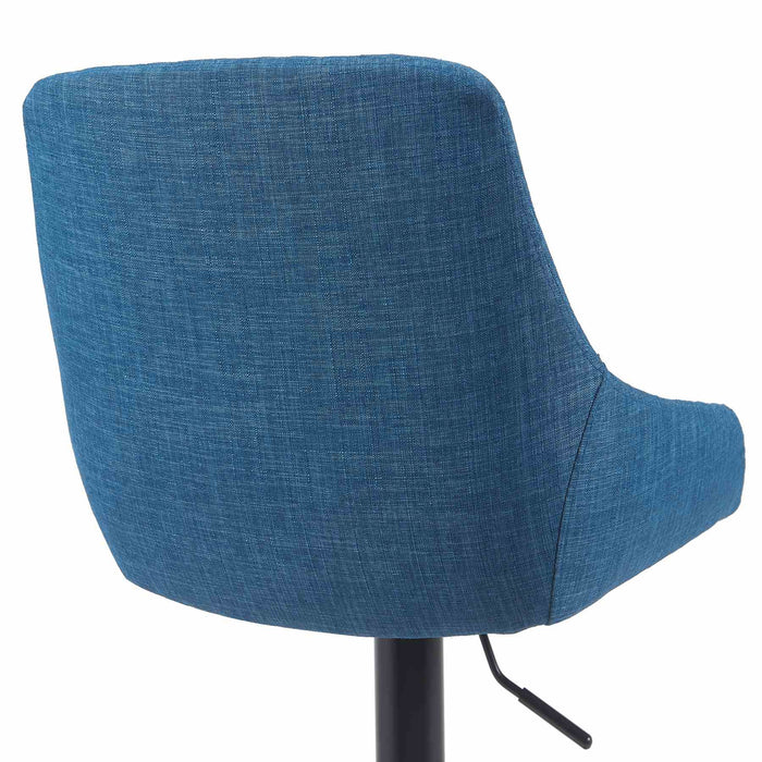 Anibal Modern Adjustable Swivel Barstool in Black Metal Finish with Blue Upholstered Seat
