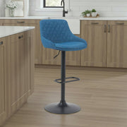 Anibal Modern Adjustable Swivel Barstool in Black Metal Finish with Blue Upholstered Seat - Furniture City (CA)l