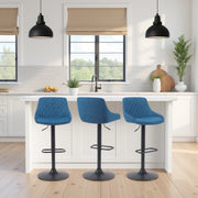 Anibal Modern Adjustable Swivel Barstool in Black Metal Finish with Blue Upholstered Seat - Furniture City (CA)l