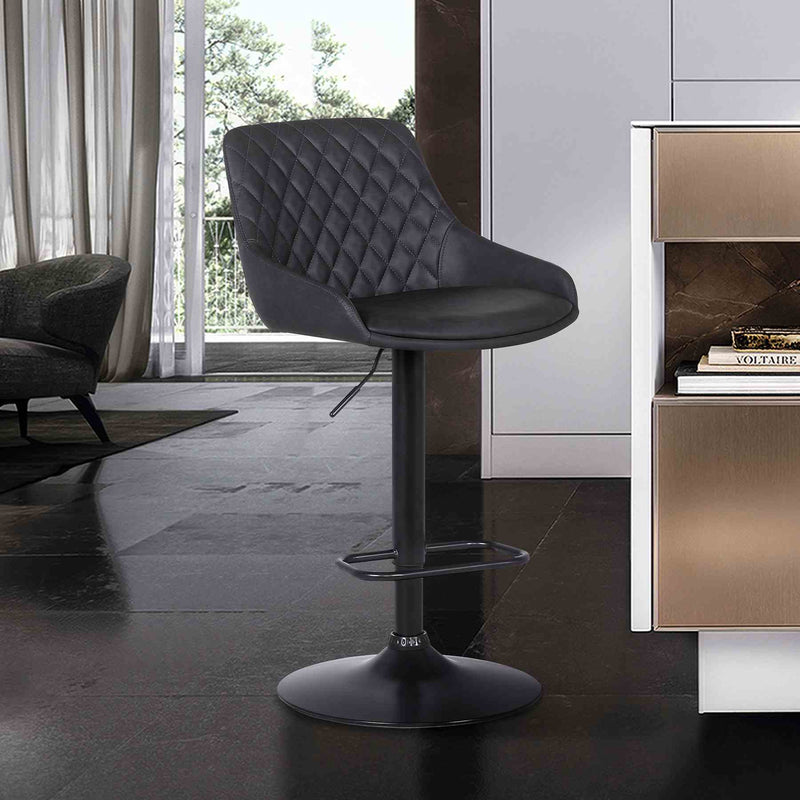 Anibal Adjustable Height Swivel Gray Faux Leather and Black Metal Bar Stool - Furniture City (CA)l