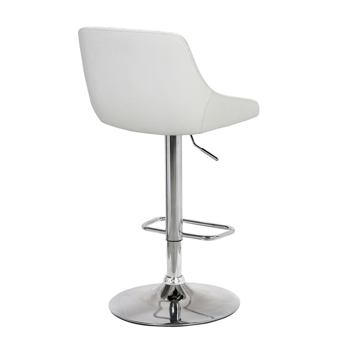 Anibal Adjustable Height Swivel White Faux Leather and Chrome Bar Stool