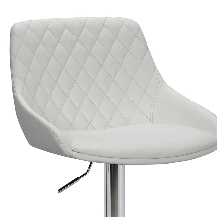 Anibal Adjustable Height Swivel White Faux Leather and Chrome Bar Stool