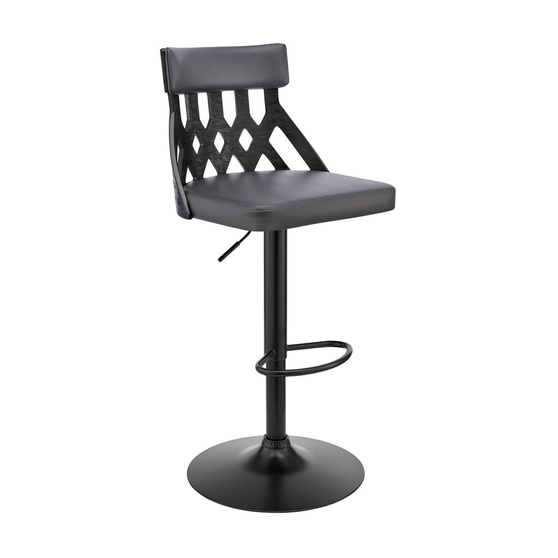 Angelo Adjustable Swivel Gray Faux Leather & Black Wood Bar Stool with Black Base - Furniture City (CA)l