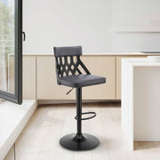 Angelo Adjustable Swivel Gray Faux Leather & Black Wood Bar Stool with Black Base - Furniture City (CA)l