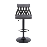 Angelo Adjustable Swivel Gray Faux Leather & Black Wood Bar Stool with Black Base - Furniture City (CA)l