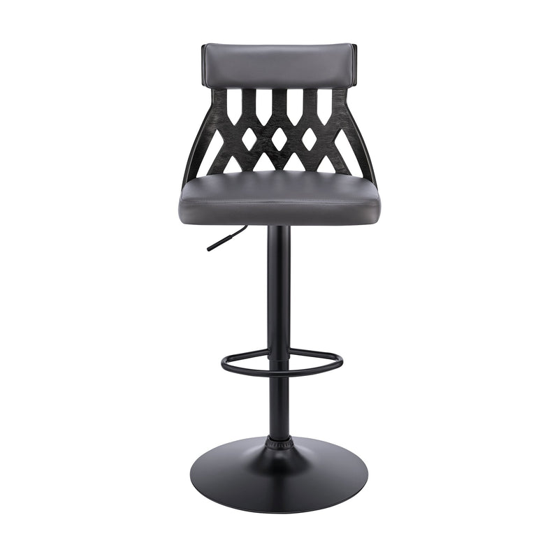 Angelo Adjustable Swivel Gray Faux Leather & Black Wood Bar Stool with Black Base - Furniture City (CA)l