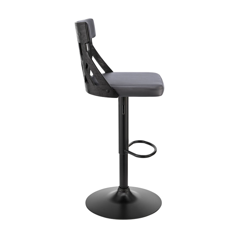 Angelo Adjustable Swivel Gray Faux Leather & Black Wood Bar Stool with Black Base - Furniture City (CA)l