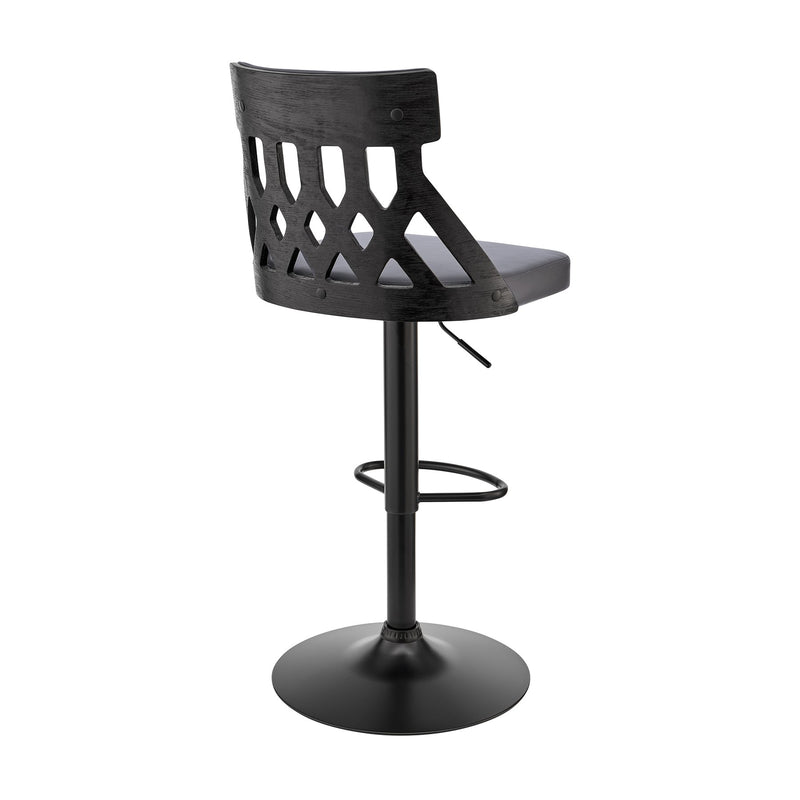 Angelo Adjustable Swivel Gray Faux Leather & Black Wood Bar Stool with Black Base - Furniture City (CA)l