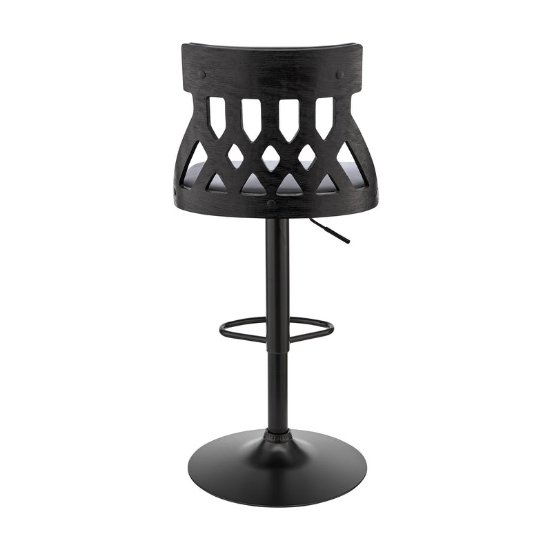 Angelo Adjustable Swivel Gray Faux Leather & Black Wood Bar Stool with Black Base - Furniture City (CA)l