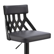 Angelo Adjustable Swivel Gray Faux Leather & Black Wood Bar Stool with Black Base - Furniture City (CA)l