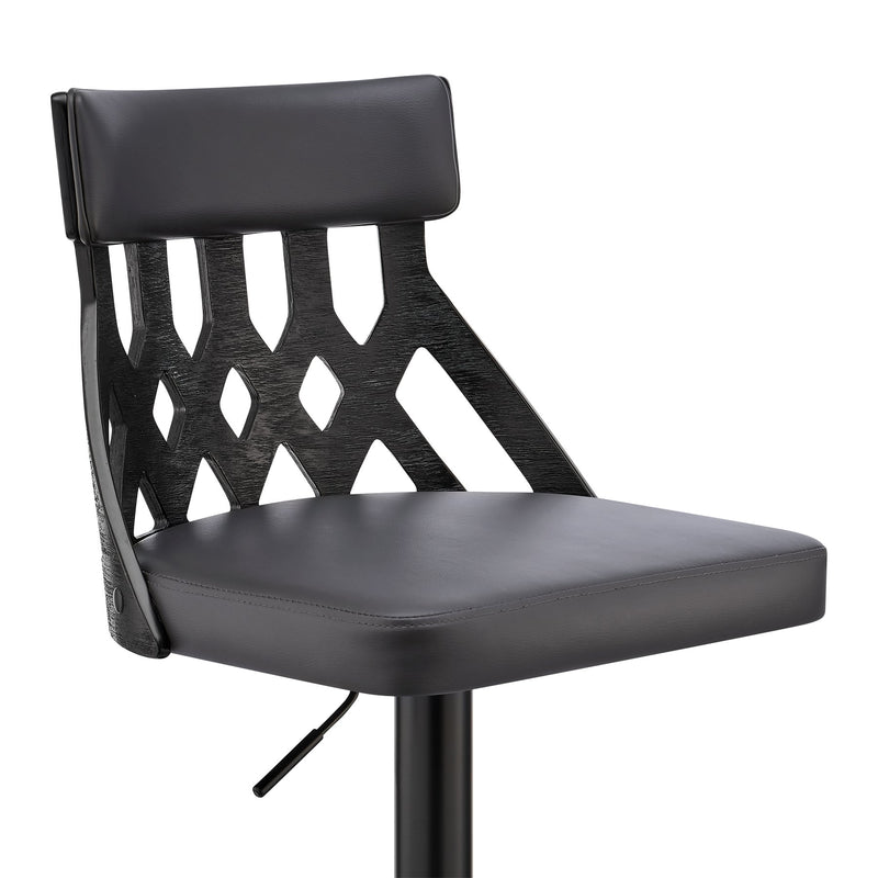 Angelo Adjustable Swivel Gray Faux Leather & Black Wood Bar Stool with Black Base - Furniture City (CA)l