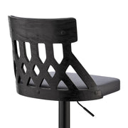 Angelo Adjustable Swivel Gray Faux Leather & Black Wood Bar Stool with Black Base - Furniture City (CA)l