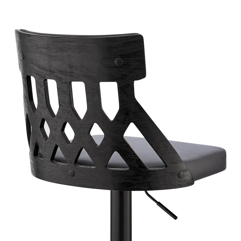 Angelo Adjustable Swivel Gray Faux Leather & Black Wood Bar Stool with Black Base - Furniture City (CA)l