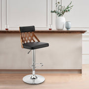 Angelo Adjustable Swivel Black Faux Leather & Walnut Wood Bar Stool with Chrome Base - Furniture City (CA)l