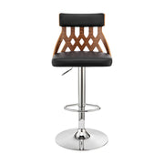 Angelo Adjustable Swivel Black Faux Leather & Walnut Wood Bar Stool with Chrome Base - Furniture City (CA)l