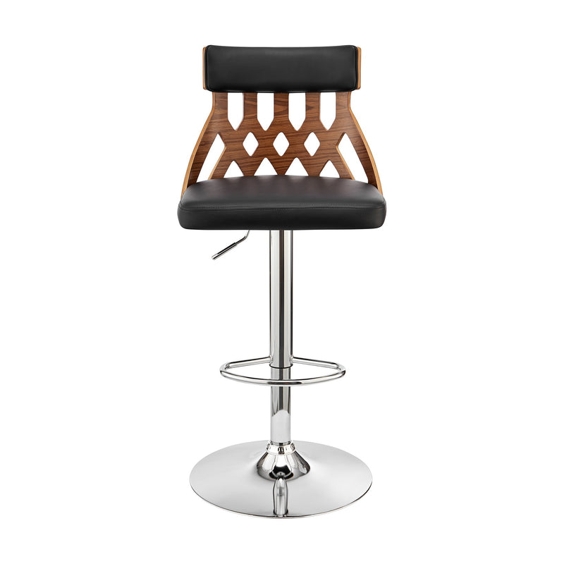 Angelo Adjustable Swivel Black Faux Leather & Walnut Wood Bar Stool with Chrome Base - Furniture City (CA)l