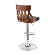 Angelo Adjustable Swivel Black Faux Leather & Walnut Wood Bar Stool with Chrome Base - Furniture City (CA)l