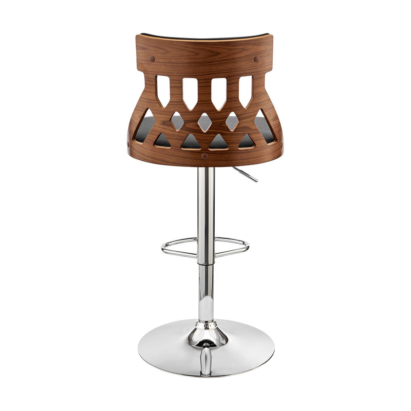 Angelo Adjustable Swivel Black Faux Leather & Walnut Wood Bar Stool with Chrome Base - Furniture City (CA)l