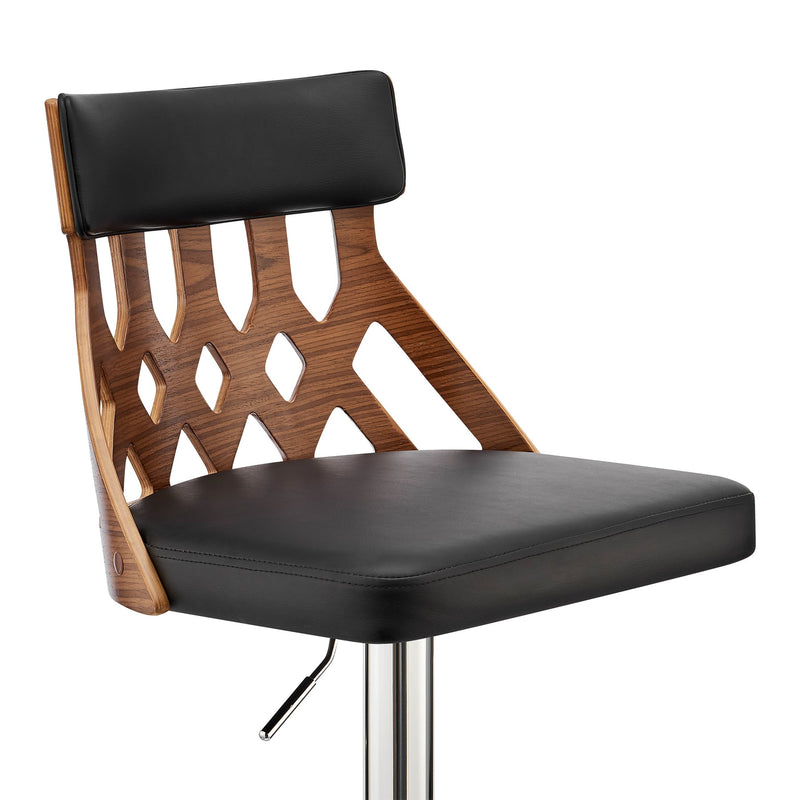 Angelo Adjustable Swivel Black Faux Leather & Walnut Wood Bar Stool with Chrome Base - Furniture City (CA)l