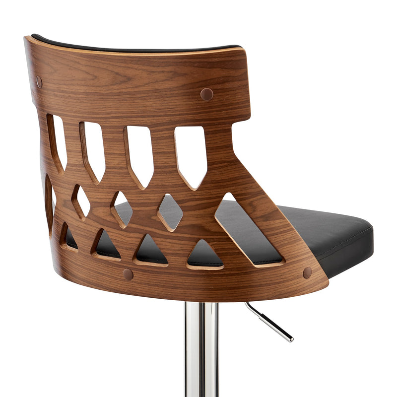 Angelo Adjustable Swivel Black Faux Leather & Walnut Wood Bar Stool with Chrome Base - Furniture City (CA)l