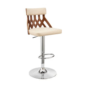 Angelo Adjustable Swivel Cream Faux Leather & Walnut Wood Bar Stool with Chrome Base - Furniture City (CA)l