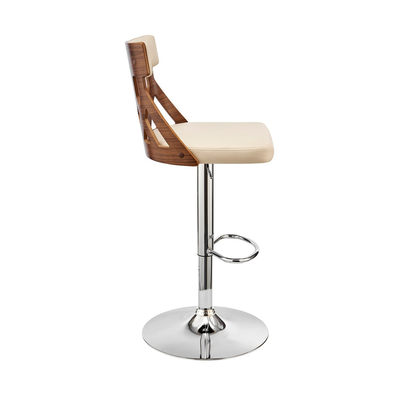 Angelo Adjustable Swivel Cream Faux Leather & Walnut Wood Bar Stool with Chrome Base - Furniture City (CA)l