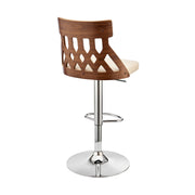 Angelo Adjustable Swivel Cream Faux Leather & Walnut Wood Bar Stool with Chrome Base - Furniture City (CA)l
