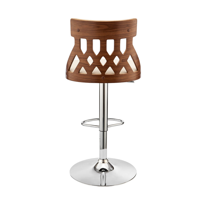 Angelo Adjustable Swivel Cream Faux Leather & Walnut Wood Bar Stool with Chrome Base - Furniture City (CA)l