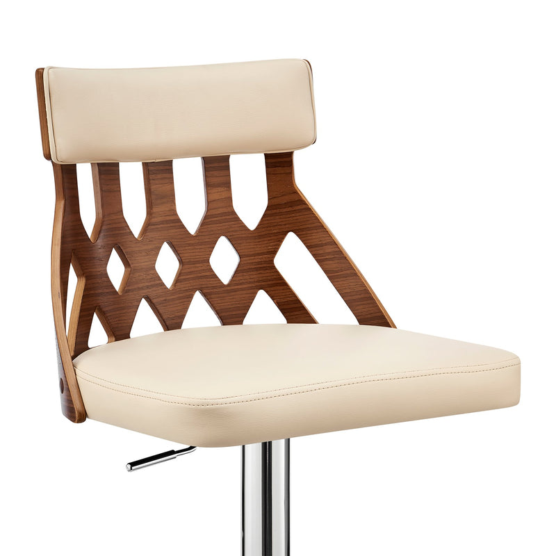 Angelo Adjustable Swivel Cream Faux Leather & Walnut Wood Bar Stool with Chrome Base - Furniture City (CA)l