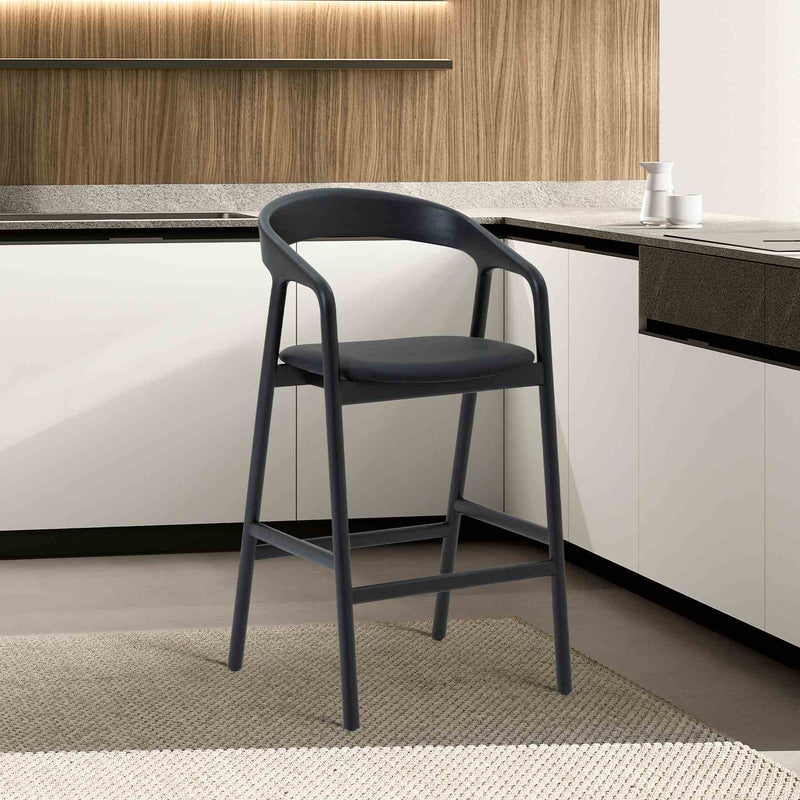 Apache Black Oak Wood and Faux Leather Counter Stool - Furniture City (CA)l