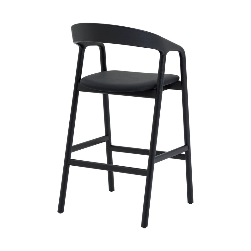 Apache Black Oak Wood and Faux Leather Counter Stool - Furniture City (CA)l