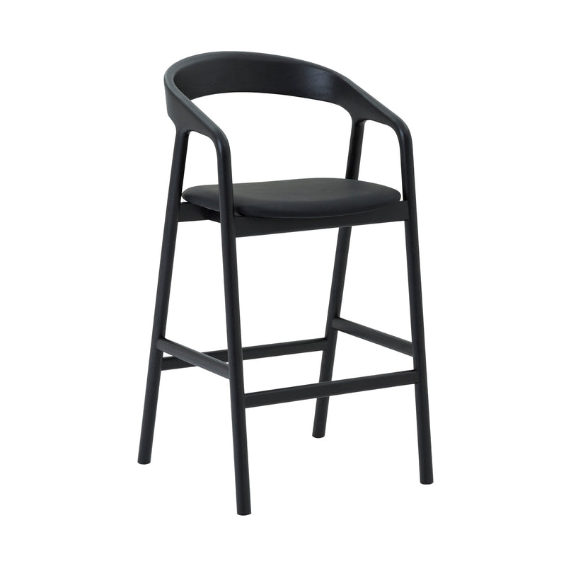 Apache Black Oak Wood and Faux Leather Bar Stool - Furniture City (CA)l