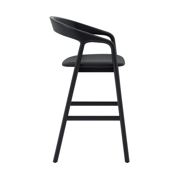 Apache Black Oak Wood and Faux Leather Bar Stool