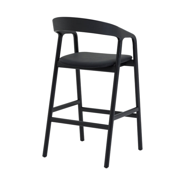Apache Black Oak Wood and Faux Leather Bar Stool