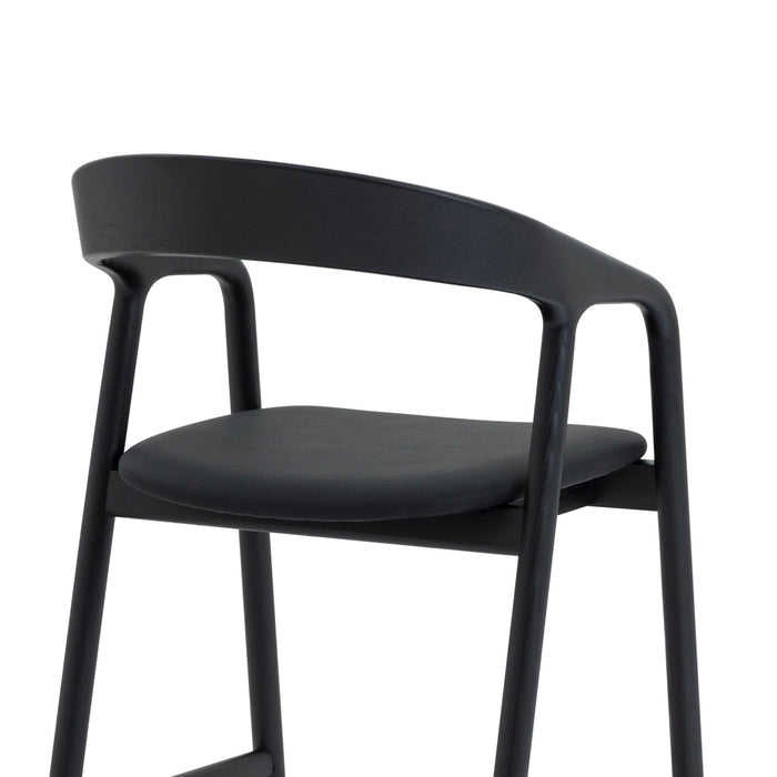 Apache Black Oak Wood and Faux Leather Bar Stool