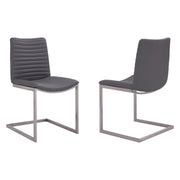 April Contemporary Dining Chair in Brushed Stainless Steel Finish and Gray Faux Leather - Set of 2 - Furniture City (CA)l