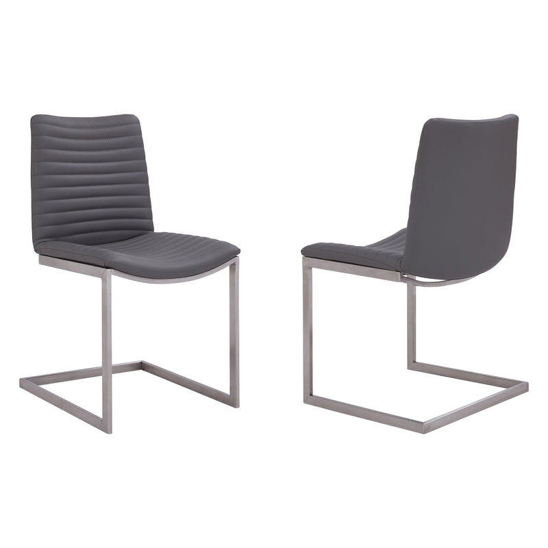 April Contemporary Dining Chair in Brushed Stainless Steel Finish and Gray Faux Leather - Set of 2 - Furniture City (CA)l