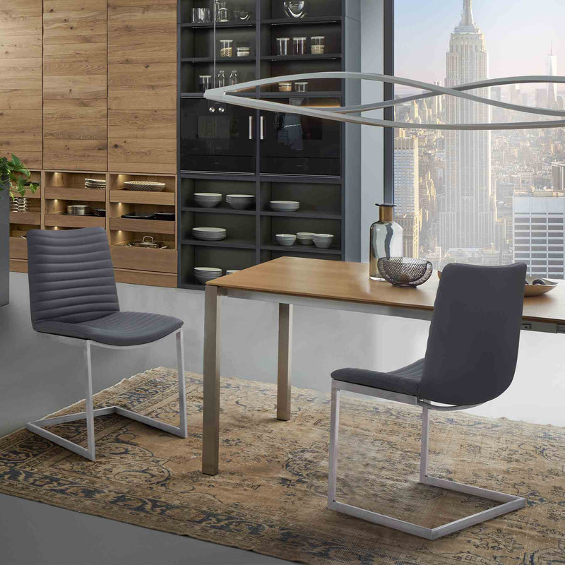 April Contemporary Dining Chair in Brushed Stainless Steel Finish and Gray Faux Leather - Set of 2 - Furniture City (CA)l