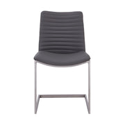 April Contemporary Dining Chair in Brushed Stainless Steel Finish and Gray Faux Leather - Set of 2 - Furniture City (CA)l