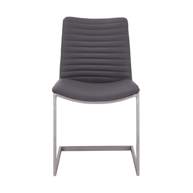 April Contemporary Dining Chair in Brushed Stainless Steel Finish and Gray Faux Leather - Set of 2 - Furniture City (CA)l